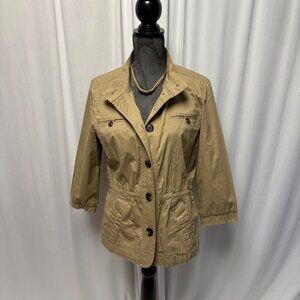 Christopher and Banks Tan Jacket Women Size Medium Button-Up 3/4 Sleeve Cotton